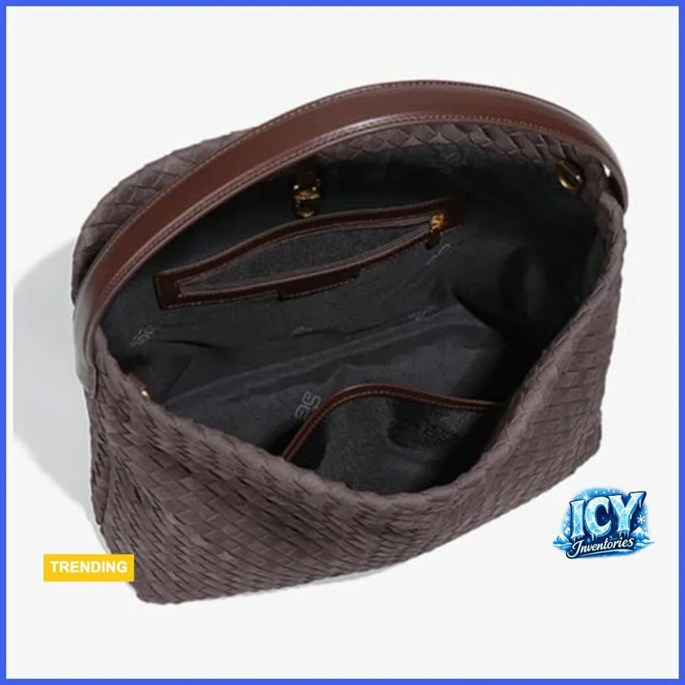 Slouchy Suede Hobo Bag with Woven Detail, Crossbody Shoulder Tote